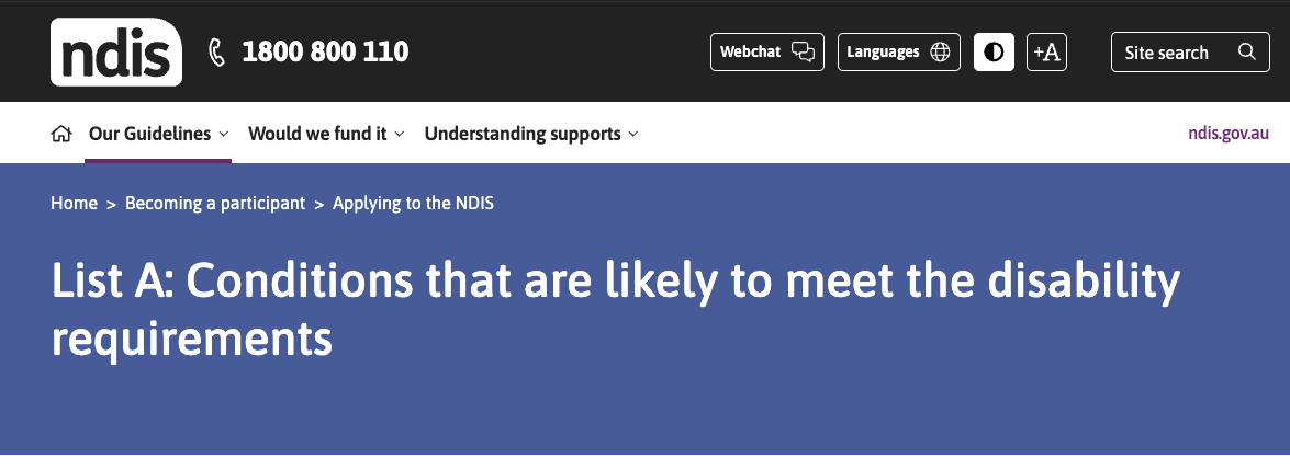 ndis list of disabilities